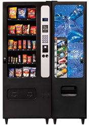 Soft drinks vending machine. A cold beverages vending machine in